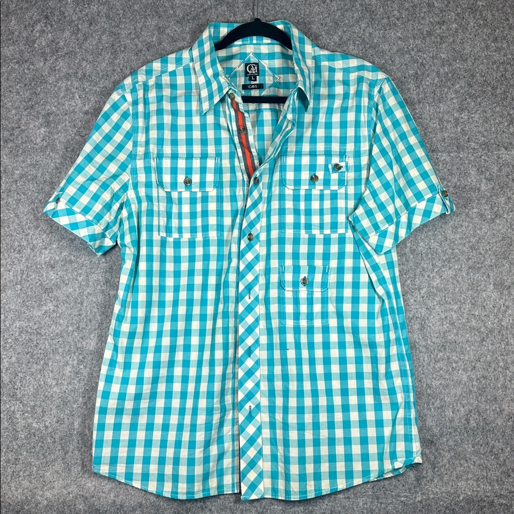 CAVI Turquoise Plaid Button Down Utility Shirt Men’s Size L